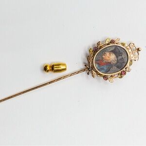 Antique miniature painting French stick pin in gold